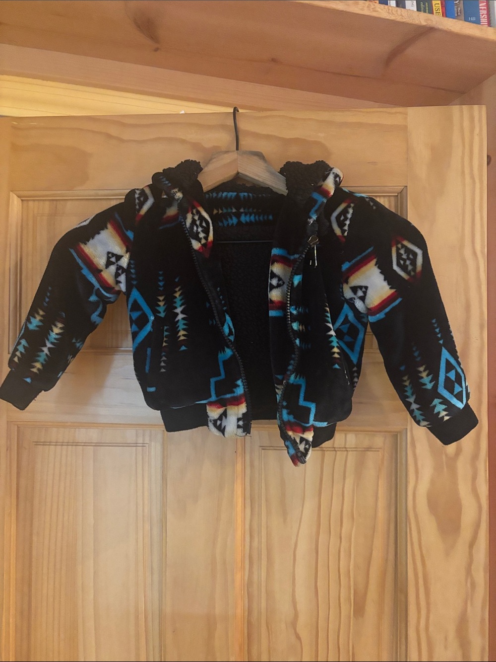 Kids Black Aztec-Print Hooded Zip Jacket